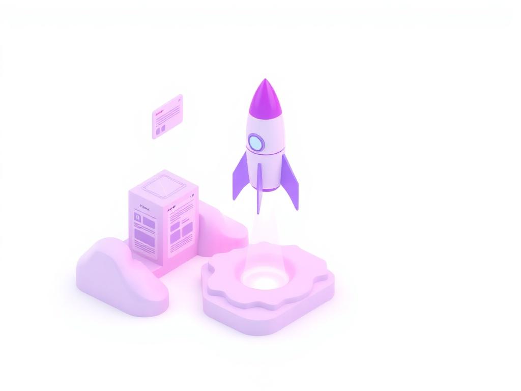 Ilustração de execução com foguete e interface web